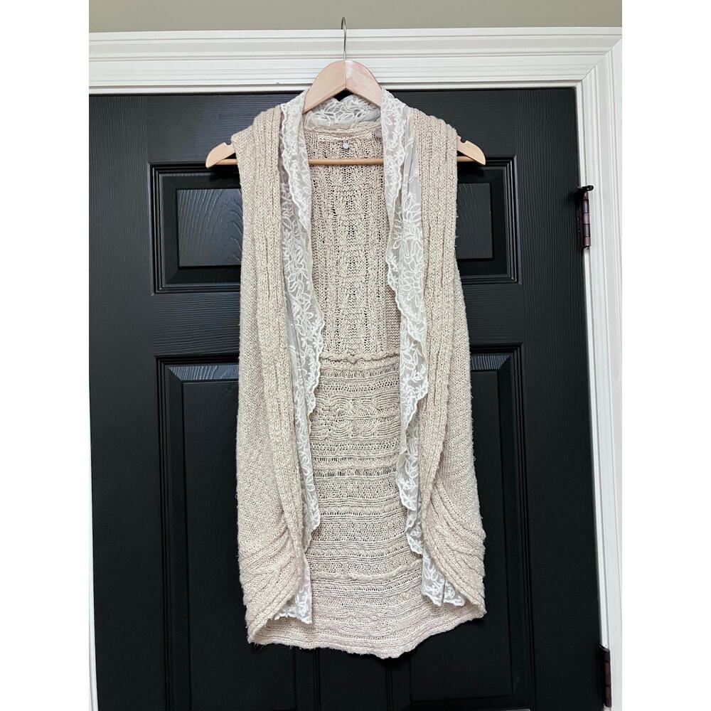 Knitted & Knotted‎ XS/S Women's Vest Knit Lace Boho Bohemian Beige Cream